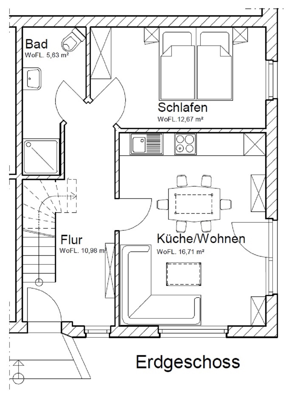 Grundriss Erdgeschoss der Ferienwohnung Störtebeker